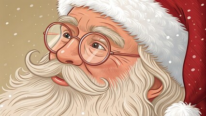 Close up portrait of santa claus with glasses and a red hat illustration