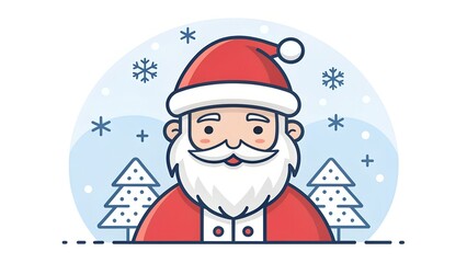 Festive santa claus illustration with christmas trees and snowflakes background