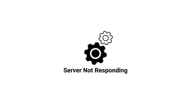 Black and white icon of two interlocking gears with the text Server Not Responding below on a white background