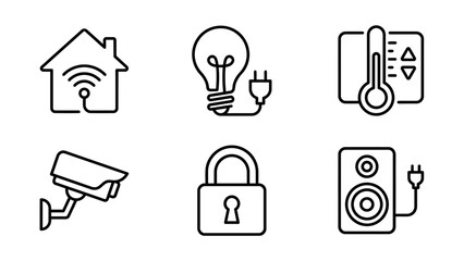 Smart Home Automation Technology Connected Devices Outline Icons Collection