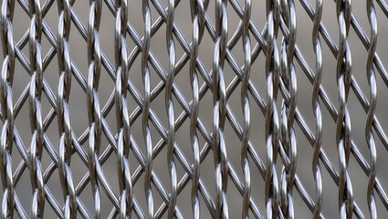 Close-up of diamond-patterned metal mesh with polished surface reflecting light, emphasizing texture, industrial design, architectural elements, and durable construction materials