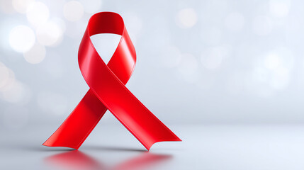 Doctor holding red awareness ribbon close up, symbolizing World AIDS Day and medical support, ideal for healthcare campaigns, prevention materials, clinic posters and educational resources