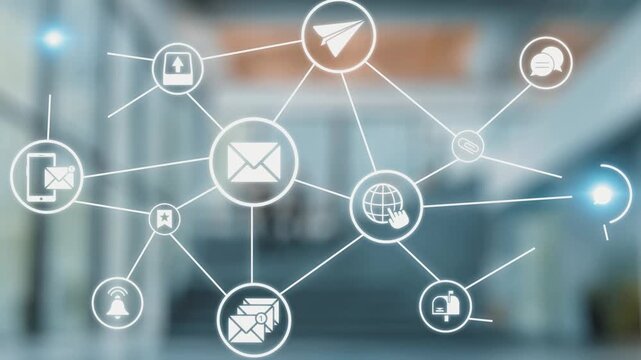 Email icons show digital communication, email service, and inbox management. Email supports online messaging, email notification, and secure exchange. Gist