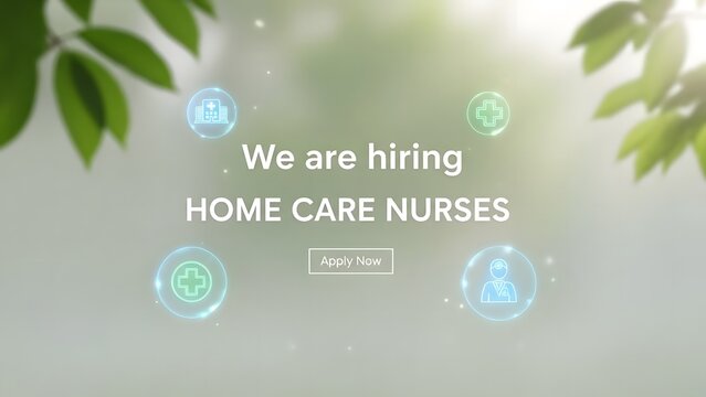 We are hiring home care nurses healthcare banner with button and icons