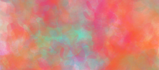 A colorful abstract watercolor with a soft blend of pink, orange, and green hues. The overlapping layers create a dreamy