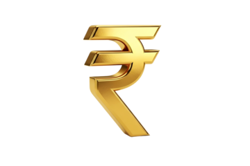 Golden indian rupee currency symbol isolated on transparent background represents economy