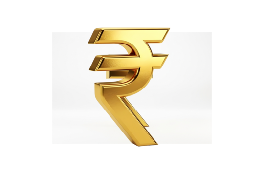 Golden indian rupee currency symbol isolated on transparent background represents economy