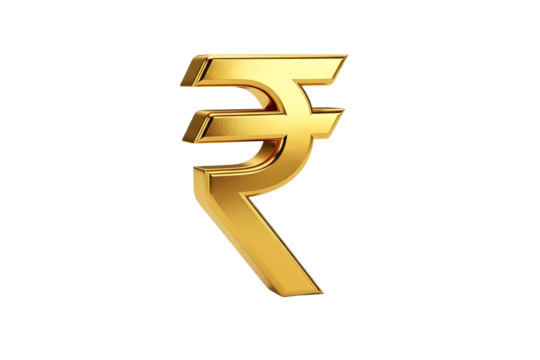 Golden indian rupee currency symbol isolated on transparent background represents economy
