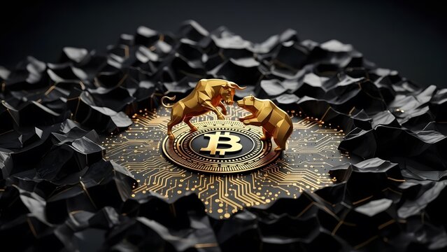 Bull and bear bitcoin digital currency concept depicting market trends trading investment