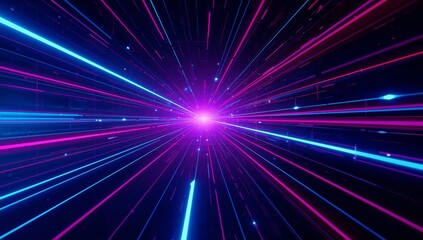 Naklejka premium Stunning neon light trails create a dynamic futuristic vibe, perfect for modern designs and high tech visuals that need a vibrant, energetic touch