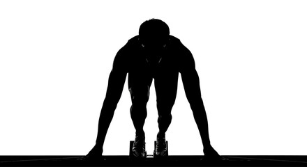 Silhouette of Athlete in Starting Position Ready to Sprint on the Track with Determination and Focus
