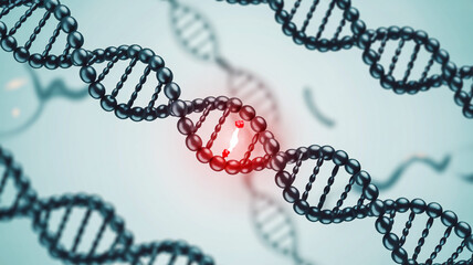 Genetic dna mutation or damage within a double helix structure