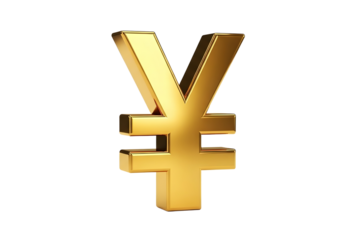 Golden yen symbol isolated on transparent background, a representation of wealth