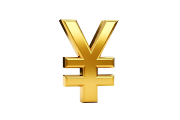 Golden yen symbol isolated on transparent background, a representation of wealth