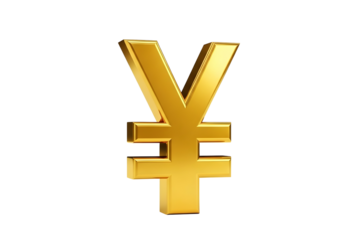 Golden yen symbol isolated on transparent background, a representation of wealth