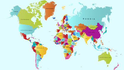 World map. Color modern vector map. Silhouette map.