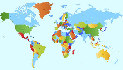 World map. Color modern vector map. Silhouette map.