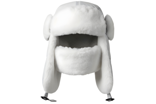 White fur ushanka hat isolated on transparent background for winter season wear