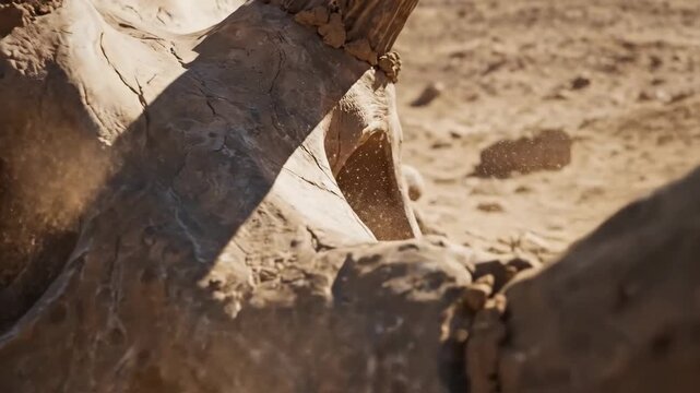 Ancient Dinosaur Fossil Skull in Rocky Desert Landscape