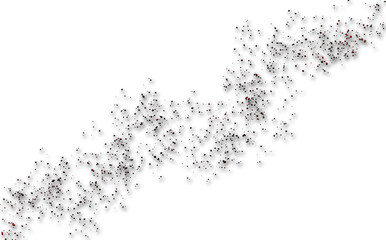 Obraz premium Large crowd of tiny people forming a diagonal line on a white background