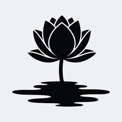 Silhouette lotus flower with water reflection minimal zen vector illustration