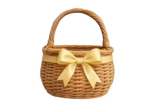 Empty wicker easter basket with yellow ribbon bow