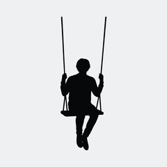 Silhouette of a child swinging on swing set vector illustration