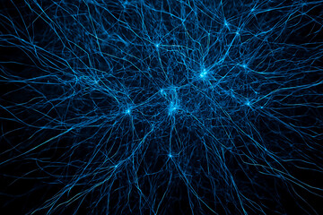 Striking blue neural network conveys modern technology, science and medicine with abstract design and futuristic patterns for high impact visuals