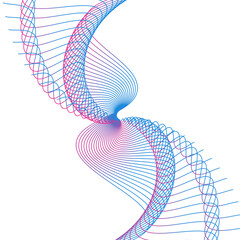 A blue and pink wave with a white background. The wave is made up of many lines and curves
