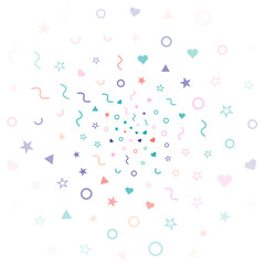 A colorful pattern of stars and hearts. The stars are in various sizes and colors