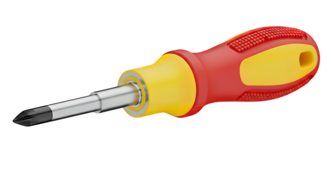 Phillips Head Screwdriver with Red and Yellow Handle Isolated on Transparent Background