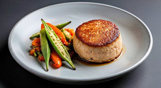 Artful Bazin Presentation of Modern African Cuisine on a Sculpted Ceramic Plate