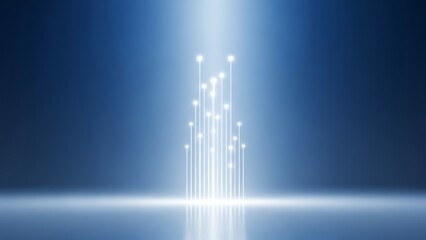 Modern glowing light beams rising on blue background, futuristic technology or data transfer concept for sleek presentations and innovative designs