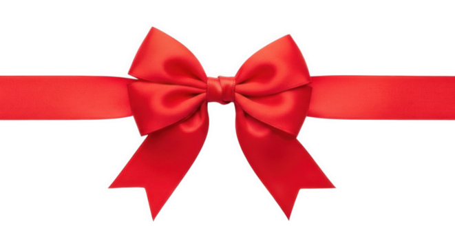 Red ribbon bow decoration isolated on transparent background png