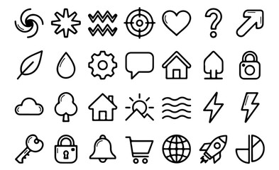 Minimalist Line Art Icons White Background