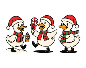 Happy cartoon Santa Claus with beard, hat, and gifts next to a Christmas tree for a fun holiday celebration