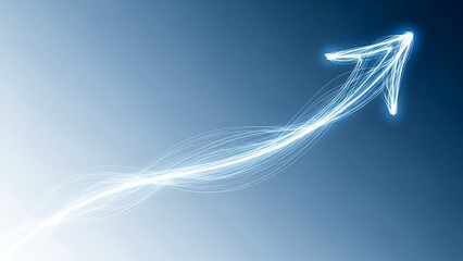 Dynamic upward arrow symbolizes business growth and positive trends, pointing to future success and innovation on a clean gradient blue background