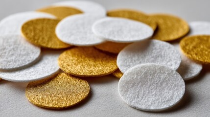 Pile of White and Golden Communion Wafers on a Table.
