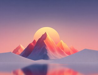Serene Mountain Landscape with Rising Sun Illustration.
