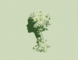 Silhouette of a woman with flowers, symbolizing nature and beauty.