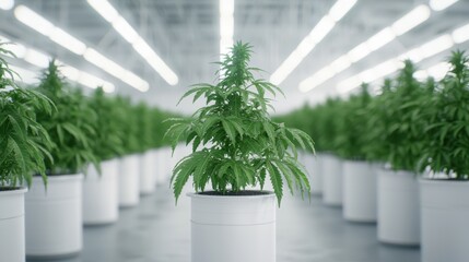 Green Cannabis Plants Cultivated in Indoor Grow Room