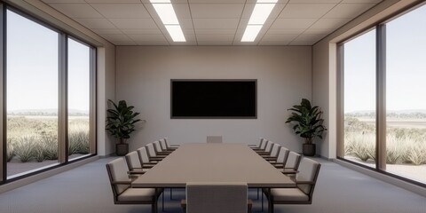 Modern Conference Room with Large Windows and Natural Light