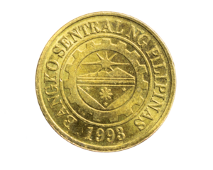 Philippines twenty five sentimo coin on white isolated background