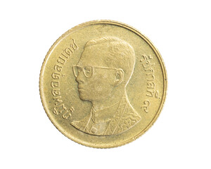 Thailand twenty five baht coin on white isolated background