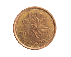 Canada one cent coin on a white isolated background