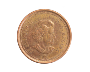 Canada one cent coin on a white isolated background