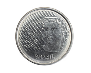 brazil ten centavos coin on a white isolated background