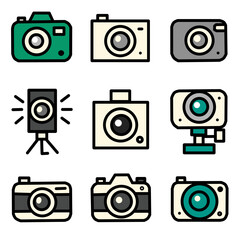 Camera Icon Set Flat Outline Vector