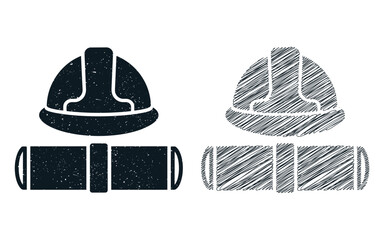 Construction worker helmet and pipe grunge illustration