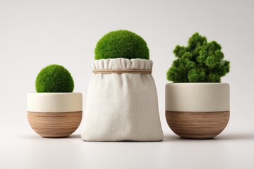 Three Potted Plants on White Background - Minimalist Home Decor.